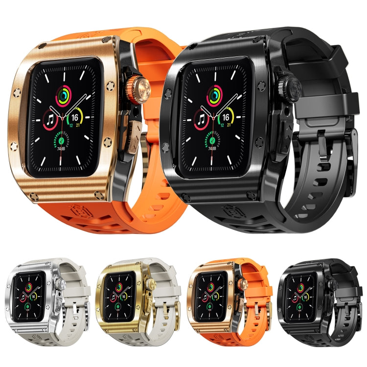 For Apple Watch 44mm / 45mm RedPepper Armor Metal Case Integrated Silicone Watch Band(Black) - free shipping - PMC Jewellery - Order now!