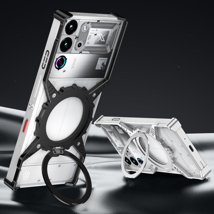For ZTE nubia Red Magic 10 Pro / 10 Pro+ Gear Magnetic Holder Borderless Metal Phone Case(Silver) - ZTE Cases by PMC TechLife | Online Shopping South Africa | PMC TechLife | Buy Now Pay Later Mobicred