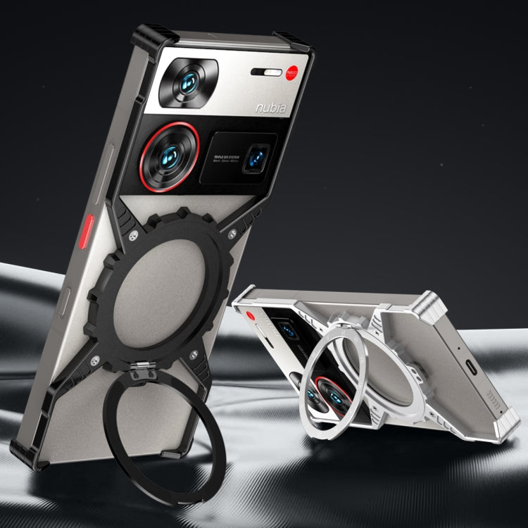 For ZTE nubia Z70 Ultra Gear Magnetic Holder Borderless Metal Phone Case(Silver) - ZTE Cases by PMC TechLife | Online Shopping South Africa | PMC TechLife | Buy Now Pay Later Mobicred