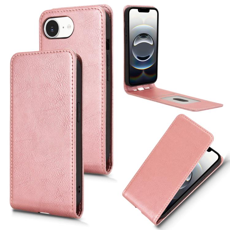 For iPhone 16e Magnetic Vertical Flip Leather Phone Case(Rose Gold) - iPhone 16e Cases by PMC TechLife | Online Shopping South Africa | PMC TechLife | Buy Now Pay Later Mobicred