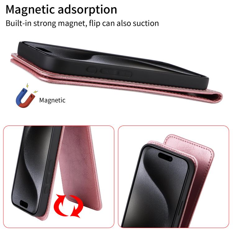 For iPhone 16e Magnetic Vertical Flip Leather Phone Case(Rose Gold) - iPhone 16e Cases by PMC TechLife | Online Shopping South Africa | PMC TechLife | Buy Now Pay Later Mobicred