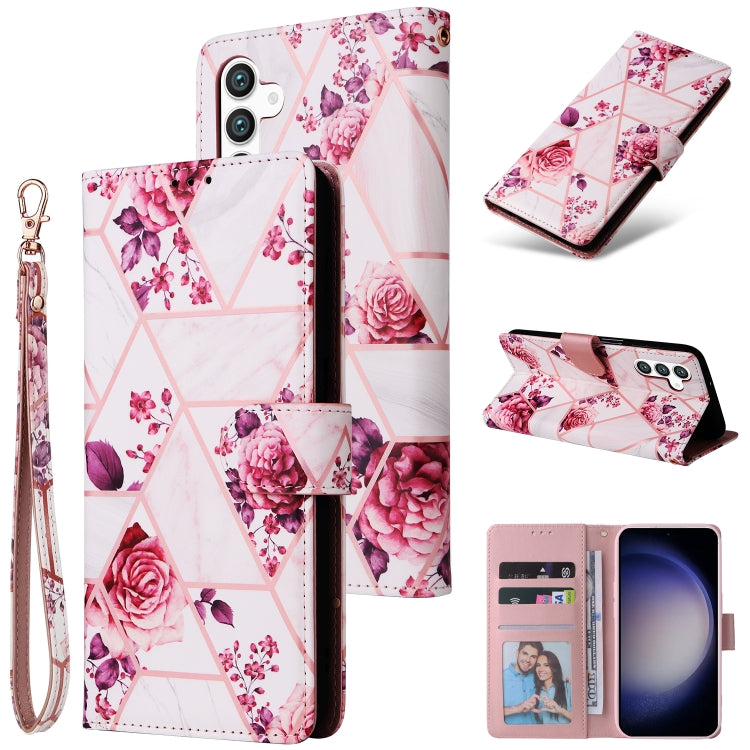 For Samsung Galaxy S25 5G Marble Bronzing Stitching Leather Phone Case(Rose Gold) - Galaxy S25 5G Cases by PMC Jewellery | Online Shopping South Africa | PMC Jewellery | Buy Now Pay Later Mobicred