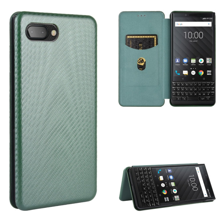 For BlackBerry KEY2 Carbon Fiber Texture Horizontal Flip TPU + PC + PU Leather Case with Card Slot(Green) - BlackBerry by PMC TechLife | Online Shopping South Africa | PMC TechLife