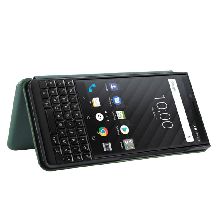 For BlackBerry KEY2 Carbon Fiber Texture Horizontal Flip TPU + PC + PU Leather Case with Card Slot(Green) - BlackBerry by PMC TechLife | Online Shopping South Africa | PMC TechLife