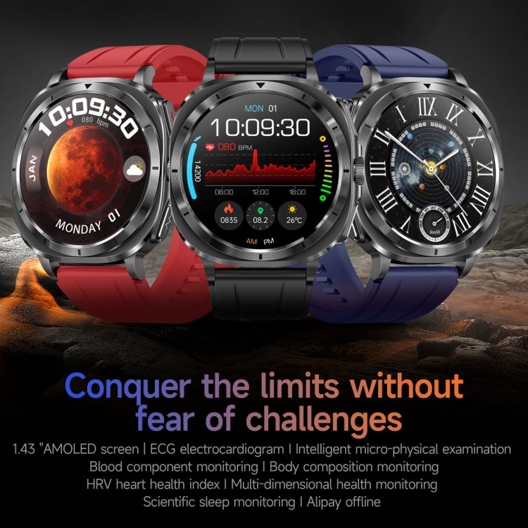 ET492 1.43 inch AMOLED Screen Leather Strap Smart Watch Supports ECG/Blood Sugar Monitoring(Brown) - Smart Watches by PMC TechLife | Online Shopping South Africa | PMC TechLife | Buy Now Pay Later Mobicred