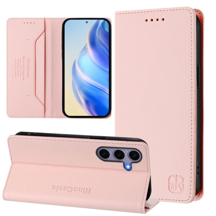 For Samsung Galaxy S24 / S25 5G RC01 Dual-Folded Magnetic Suction RFID Leather Phone Case(Pink) - Galaxy S25 5G Cases by PMC TechLife | Online Shopping South Africa | PMC TechLife | Buy Now Pay Later Mobicred