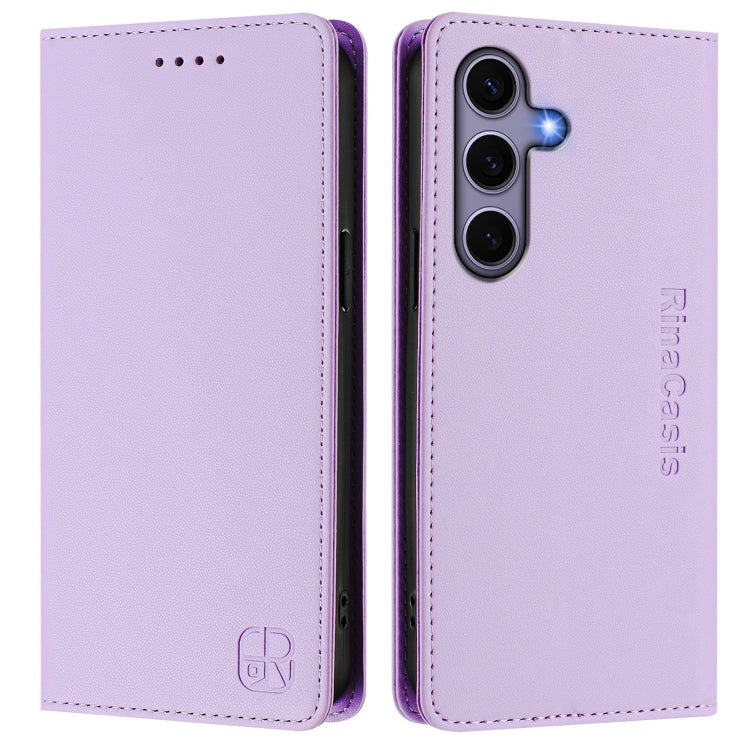 For Samsung Galaxy S24 / S25 5G RC01 Dual-Folded Magnetic Suction RFID Leather Phone Case(Light Purple) - Galaxy S25 5G Cases by PMC TechLife | Online Shopping South Africa | PMC TechLife | Buy Now Pay Later Mobicred