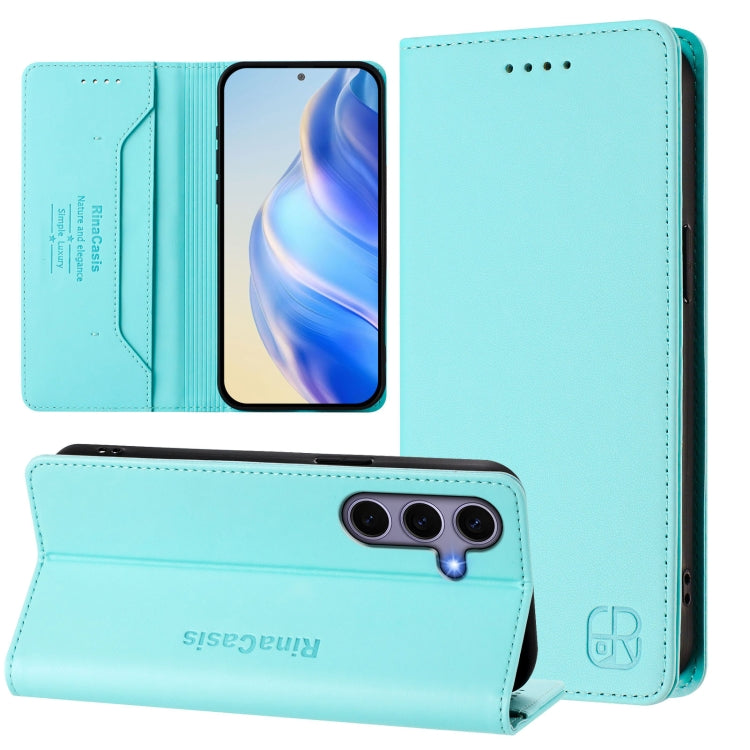 For Samsung Galaxy S24+ / S25+ 5G RC01 Dual-Folded Magnetic Suction RFID Leather Phone Case(Mint Green) - free shipping - PMC Jewellery - Order now!
