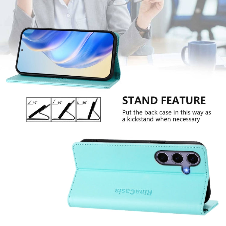 For Samsung Galaxy S24+ / S25+ 5G RC01 Dual-Folded Magnetic Suction RFID Leather Phone Case(Mint Green) - free shipping - PMC Jewellery - Order now!
