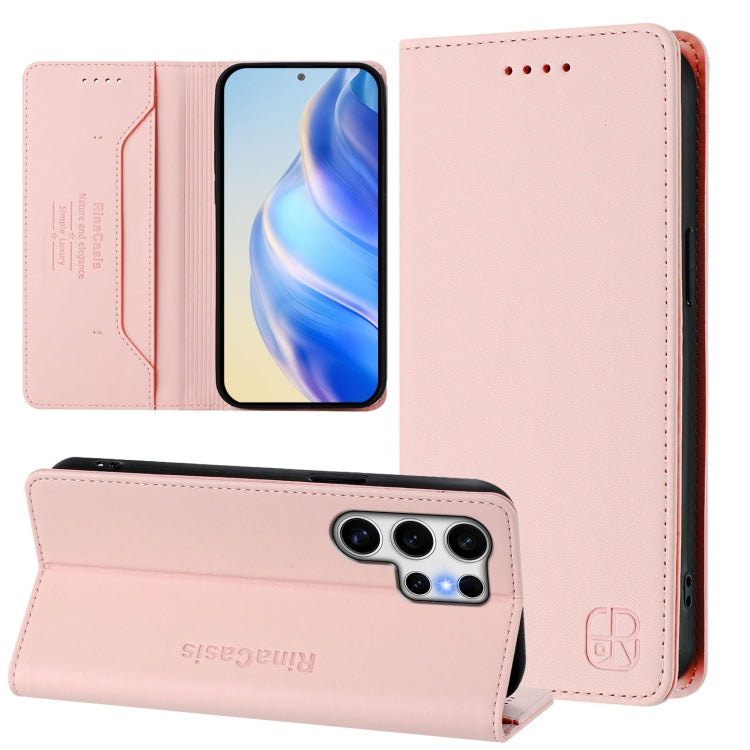 For Samsung Galaxy S25 Ultra 5G RC01 Dual-Folded Magnetic Suction RFID Leather Phone Case(Pink) - free shipping - PMC TechLife - Order now!