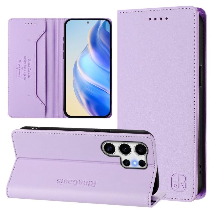 For Samsung Galaxy S25 Ultra 5G RC01 Dual-Folded Magnetic Suction RFID Leather Phone Case(Light Purple) - Galaxy S25 Ultra 5G Cases by PMC TechLife | Online Shopping South Africa | PMC TechLife | Buy Now Pay Later Mobicred