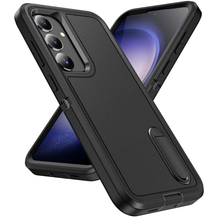 For Samsung Galaxy S24 / S25 5G Rugged PC Hybrid Silicone Phone Case with Holder(Black) - Galaxy S25 5G Cases by PMC Jewellery | Online Shopping South Africa | PMC Jewellery | Buy Now Pay Later Mobicred