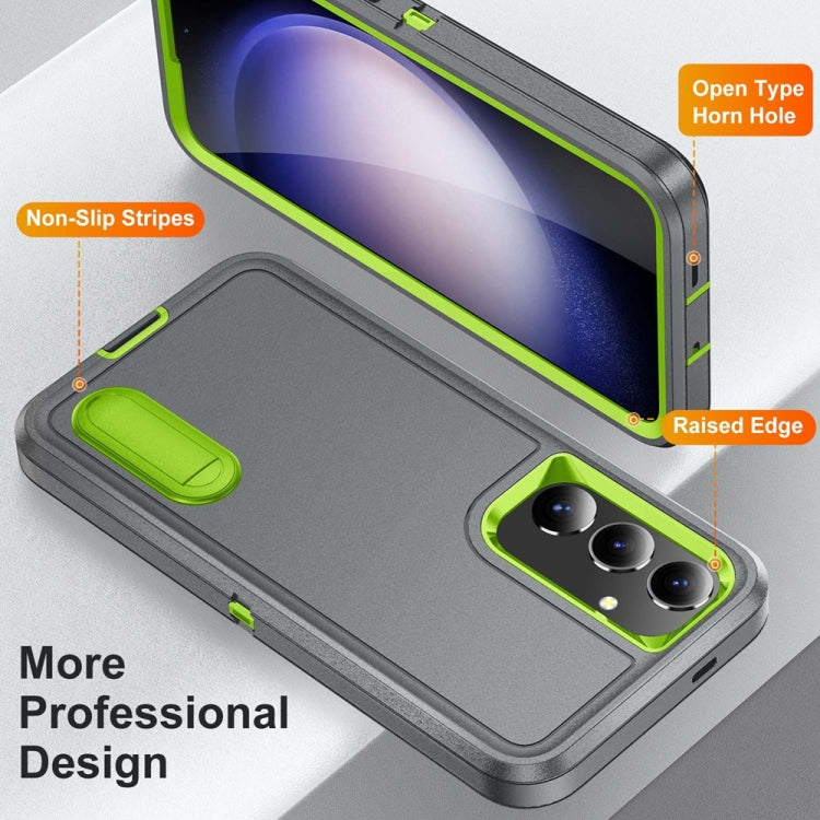 For Samsung Galaxy S24 / S25 5G Rugged PC Hybrid Silicone Phone Case with Holder(Grey+Fresh Green) - free shipping - PMC Jewellery - Order now!