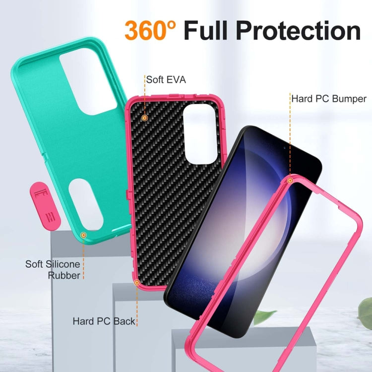 For Samsung Galaxy S24 / S25 5G Rugged PC Hybrid Silicone Phone Case with Holder(Light Green+Rose Red) - Galaxy S25 5G Cases by PMC Jewellery | Online Shopping South Africa | PMC Jewellery | Buy Now Pay Later Mobicred