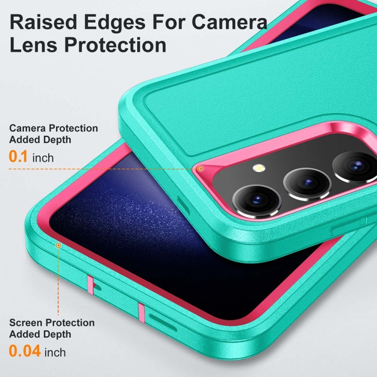 For Samsung Galaxy S24 / S25 5G Rugged PC Hybrid Silicone Phone Case with Holder(Light Green+Rose Red) - Galaxy S25 5G Cases by PMC Jewellery | Online Shopping South Africa | PMC Jewellery | Buy Now Pay Later Mobicred
