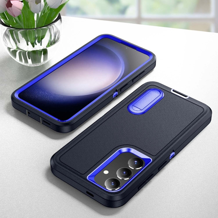 For Samsung Galaxy S24 / S25 5G Rugged PC Hybrid Silicone Phone Case with Holder(Dark Blue+Royal Blue) - Galaxy S25 5G Cases by PMC Jewellery | Online Shopping South Africa | PMC Jewellery | Buy Now Pay Later Mobicred
