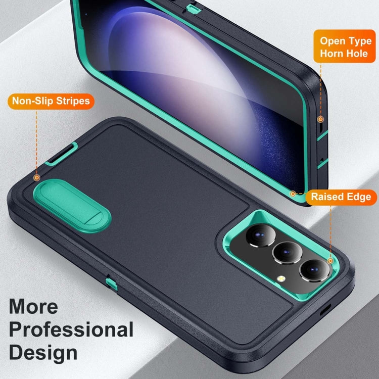 For Samsung Galaxy S24 / S25 5G Rugged PC Hybrid Silicone Phone Case with Holder(Dark Blue+Light Green) - Galaxy S25 5G Cases by PMC Jewellery | Online Shopping South Africa | PMC Jewellery | Buy Now Pay Later Mobicred