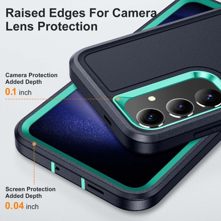 For Samsung Galaxy S24 / S25 5G Rugged PC Hybrid Silicone Phone Case with Holder(Dark Blue+Light Green) - Galaxy S25 5G Cases by PMC Jewellery | Online Shopping South Africa | PMC Jewellery | Buy Now Pay Later Mobicred