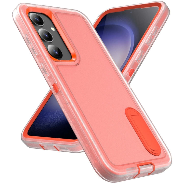For Samsung Galaxy S24 / S25 5G Rugged PC Hybrid Silicone Phone Case with Holder(Transparent+Orange) - Galaxy S25 5G Cases by PMC Jewellery | Online Shopping South Africa | PMC Jewellery | Buy Now Pay Later Mobicred