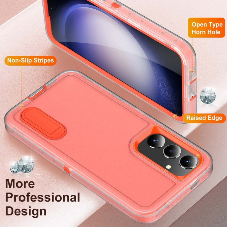 For Samsung Galaxy S24 / S25 5G Rugged PC Hybrid Silicone Phone Case with Holder(Transparent+Orange) - Galaxy S25 5G Cases by PMC Jewellery | Online Shopping South Africa | PMC Jewellery | Buy Now Pay Later Mobicred