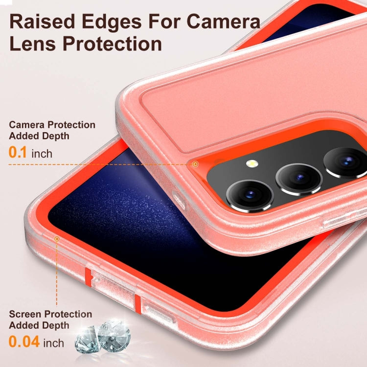 For Samsung Galaxy S24 / S25 5G Rugged PC Hybrid Silicone Phone Case with Holder(Transparent+Orange) - Galaxy S25 5G Cases by PMC Jewellery | Online Shopping South Africa | PMC Jewellery | Buy Now Pay Later Mobicred