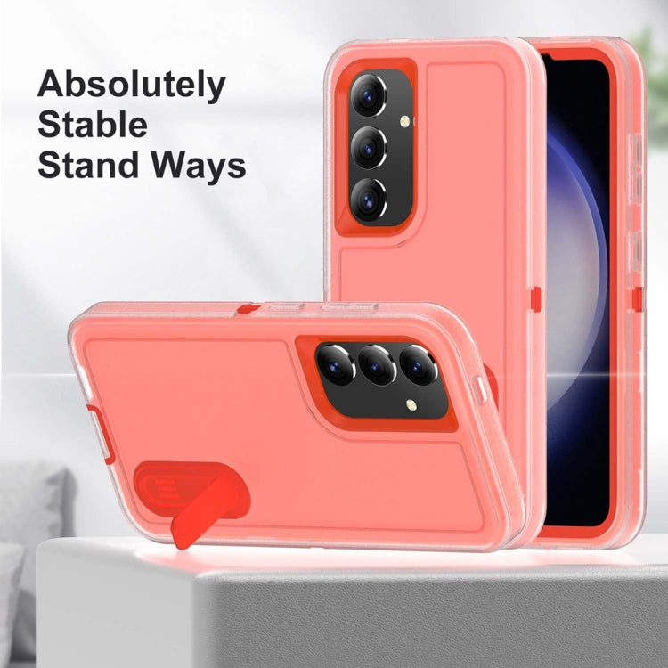 For Samsung Galaxy S24 / S25 5G Rugged PC Hybrid Silicone Phone Case with Holder(Transparent+Orange) - Galaxy S25 5G Cases by PMC Jewellery | Online Shopping South Africa | PMC Jewellery | Buy Now Pay Later Mobicred