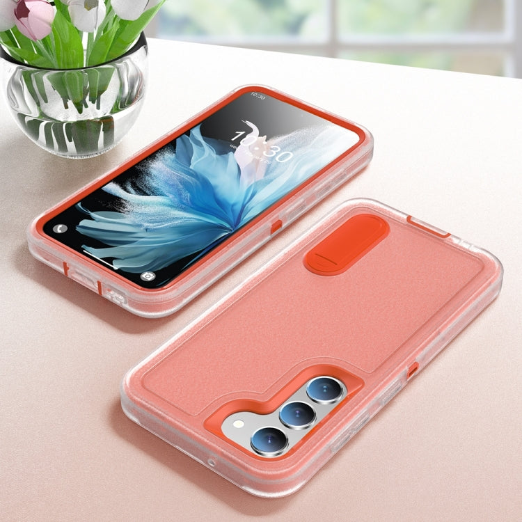 For Samsung Galaxy S24 / S25 5G Rugged PC Hybrid Silicone Phone Case with Holder(Transparent+Orange) - Galaxy S25 5G Cases by PMC Jewellery | Online Shopping South Africa | PMC Jewellery | Buy Now Pay Later Mobicred