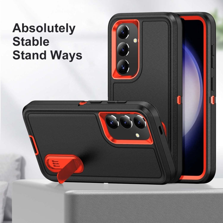 For Samsung Galaxy S24+ / S25+ 5G Rugged PC Hybrid Silicone Phone Case with Holder(Black+Orange) - Galaxy S25+ 5G Cases by PMC Jewellery | Online Shopping South Africa | PMC Jewellery | Buy Now Pay Later Mobicred
