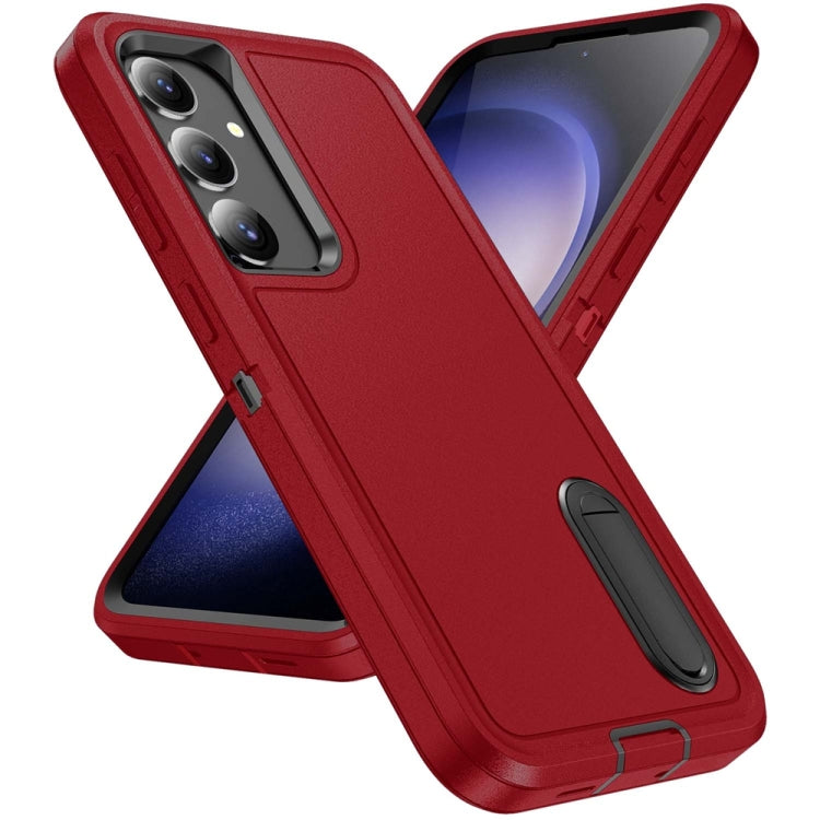 For Samsung Galaxy S24+ / S25+ 5G Rugged PC Hybrid Silicone Phone Case with Holder(Red+Black) - Galaxy S25+ 5G Cases by PMC Jewellery | Online Shopping South Africa | PMC Jewellery | Buy Now Pay Later Mobicred