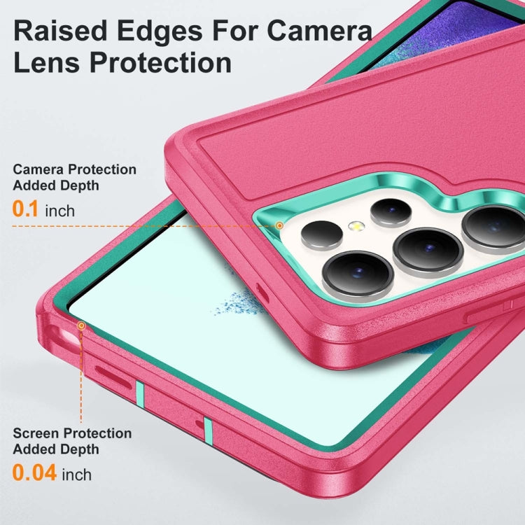 For Samsung Galaxy S25 Ultra 5G Rugged PC Hybrid Silicone Phone Case with Holder(Rose Red+Light Green) - Galaxy S25 Ultra 5G Cases by PMC Jewellery | Online Shopping South Africa | PMC Jewellery | Buy Now Pay Later Mobicred