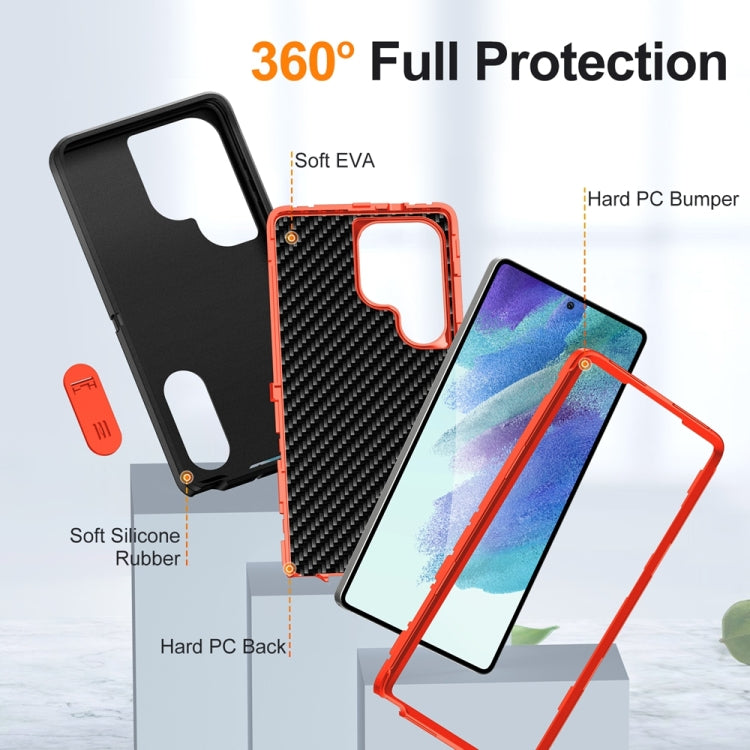 For Samsung Galaxy S25 Ultra 5G Rugged PC Hybrid Silicone Phone Case with Holder(Black+Orange) - Galaxy S25 Ultra 5G Cases by PMC Jewellery | Online Shopping South Africa | PMC Jewellery | Buy Now Pay Later Mobicred