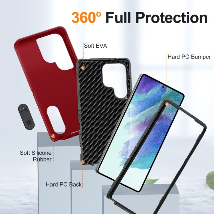 For Samsung Galaxy S25 Ultra 5G Rugged PC Hybrid Silicone Phone Case with Holder(Red+Black) - Galaxy S25 Ultra 5G Cases by PMC Jewellery | Online Shopping South Africa | PMC Jewellery | Buy Now Pay Later Mobicred