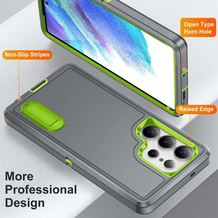 For Samsung Galaxy S25 Ultra 5G Rugged PC Hybrid Silicone Phone Case with Holder(Grey+Fresh Green) - Galaxy S25 Ultra 5G Cases by PMC Jewellery | Online Shopping South Africa | PMC Jewellery | Buy Now Pay Later Mobicred