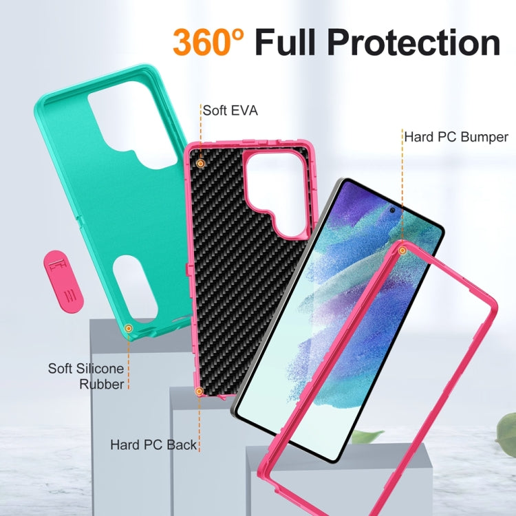 For Samsung Galaxy S25 Ultra 5G Rugged PC Hybrid Silicone Phone Case with Holder(Light Green+Rose Red) - Galaxy S25 Ultra 5G Cases by PMC Jewellery | Online Shopping South Africa | PMC Jewellery | Buy Now Pay Later Mobicred