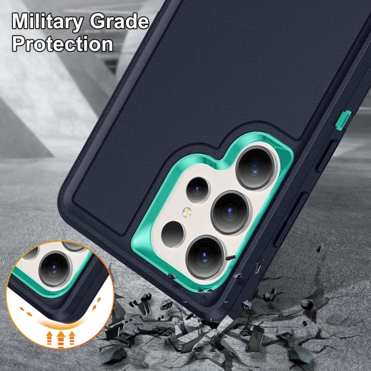 For Samsung Galaxy S25 Ultra 5G Rugged PC Hybrid Silicone Phone Case with Holder(Dark Blue+Light Green) - Galaxy S25 Ultra 5G Cases by PMC Jewellery | Online Shopping South Africa | PMC Jewellery | Buy Now Pay Later Mobicred