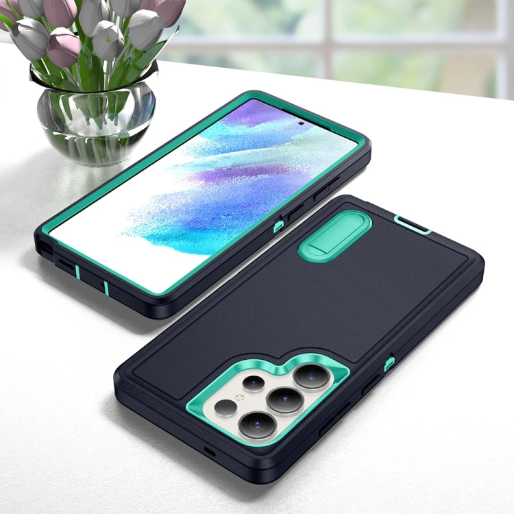 For Samsung Galaxy S25 Ultra 5G Rugged PC Hybrid Silicone Phone Case with Holder(Dark Blue+Light Green) - Galaxy S25 Ultra 5G Cases by PMC Jewellery | Online Shopping South Africa | PMC Jewellery | Buy Now Pay Later Mobicred