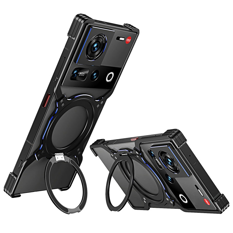 For ZTE nubia Z70 Ultra Mechanical Arm Borderless MagSafe Holder Metal Phone Case(Black Blue) - ZTE Cases by PMC TechLife | Online Shopping South Africa | PMC TechLife | Buy Now Pay Later Mobicred