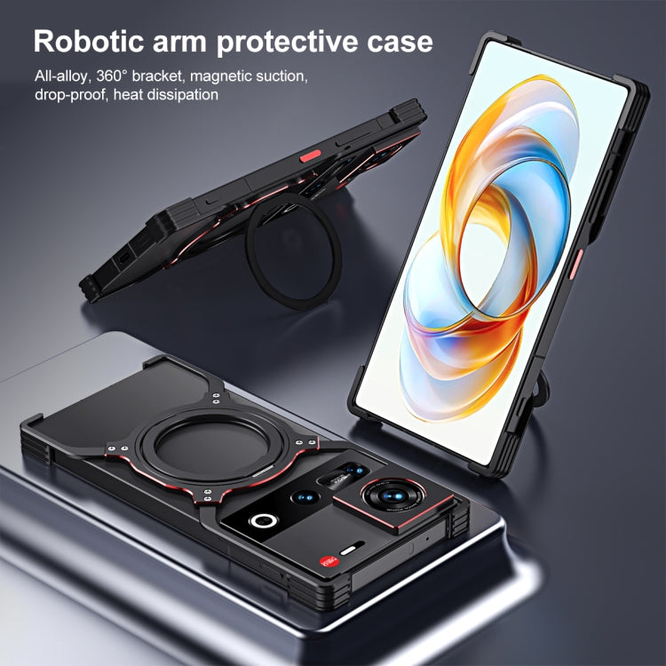 For ZTE nubia Z70 Ultra Mechanical Arm Borderless MagSafe Holder Metal Phone Case(Black Blue) - ZTE Cases by PMC TechLife | Online Shopping South Africa | PMC TechLife | Buy Now Pay Later Mobicred