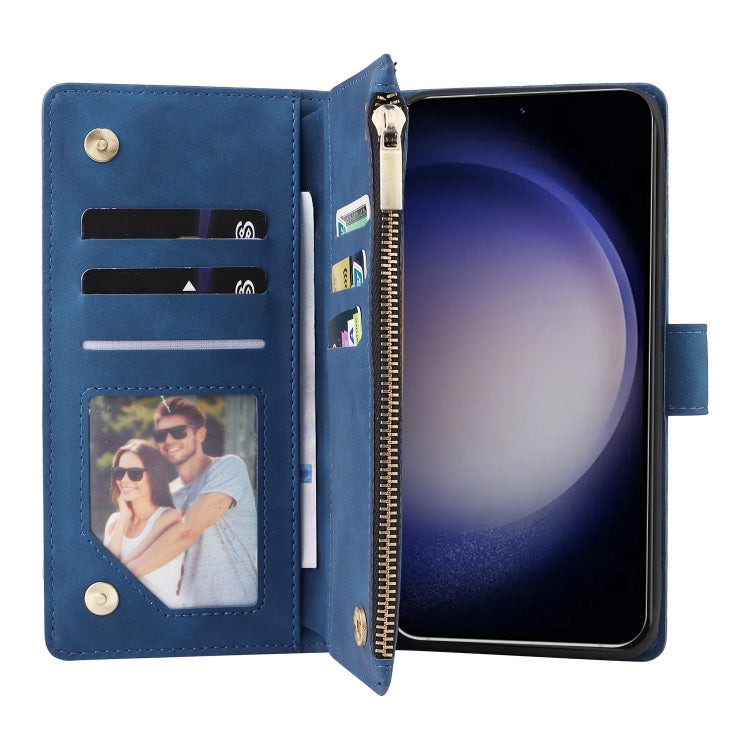 For Samsung Galaxy S25 5G Multifunctional Frosted Zipper Wallet Leather Phone Case(Blue) - Galaxy S25 5G Cases by PMC Jewellery | Online Shopping South Africa | PMC Jewellery | Buy Now Pay Later Mobicred