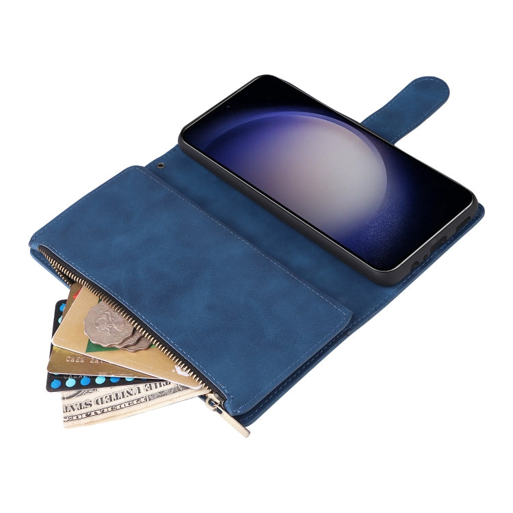 For Samsung Galaxy S25 5G Multifunctional Frosted Zipper Wallet Leather Phone Case(Blue) - Galaxy S25 5G Cases by PMC Jewellery | Online Shopping South Africa | PMC Jewellery | Buy Now Pay Later Mobicred