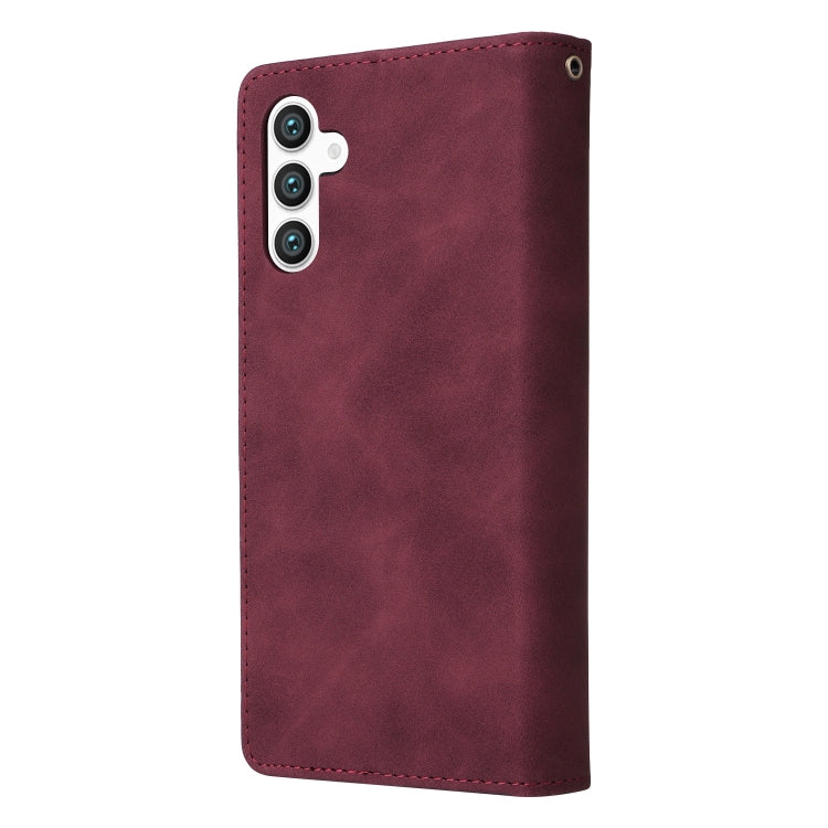 For Samsung Galaxy S25 5G Multifunctional Frosted Zipper Wallet Leather Phone Case(Wine Red) - Galaxy S25 5G Cases by PMC Jewellery | Online Shopping South Africa | PMC Jewellery | Buy Now Pay Later Mobicred
