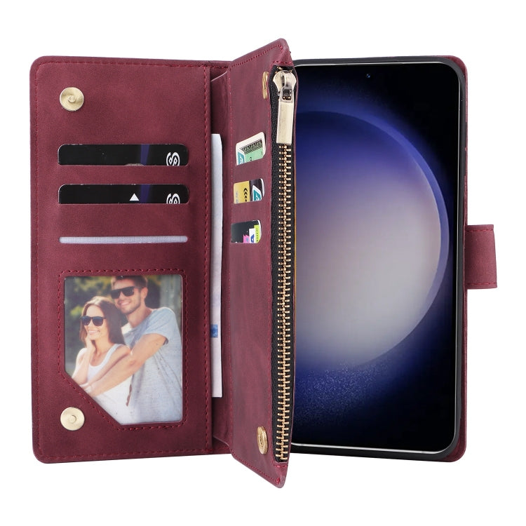 For Samsung Galaxy S25 5G Multifunctional Frosted Zipper Wallet Leather Phone Case(Wine Red) - Galaxy S25 5G Cases by PMC Jewellery | Online Shopping South Africa | PMC Jewellery | Buy Now Pay Later Mobicred