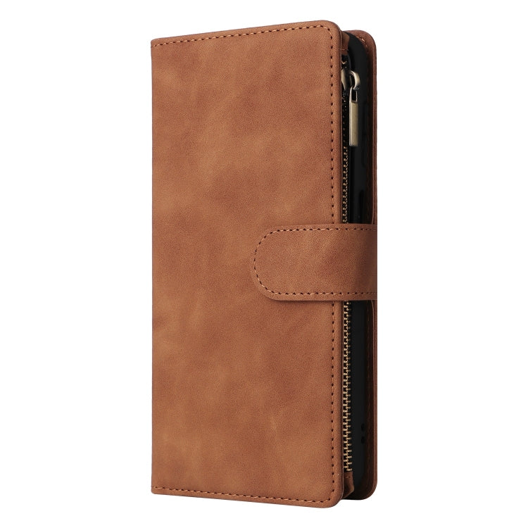 For Samsung Galaxy S25 5G Multifunctional Frosted Zipper Wallet Leather Phone Case(Brown) - Galaxy S25 5G Cases by PMC Jewellery | Online Shopping South Africa | PMC Jewellery | Buy Now Pay Later Mobicred