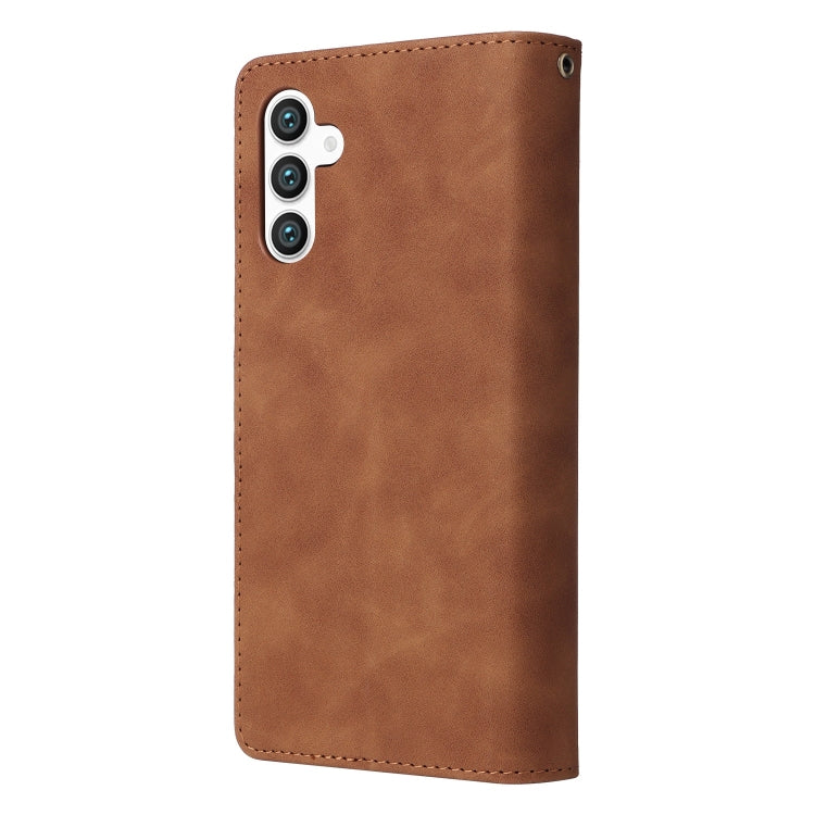 For Samsung Galaxy S25 5G Multifunctional Frosted Zipper Wallet Leather Phone Case(Brown) - Galaxy S25 5G Cases by PMC Jewellery | Online Shopping South Africa | PMC Jewellery | Buy Now Pay Later Mobicred
