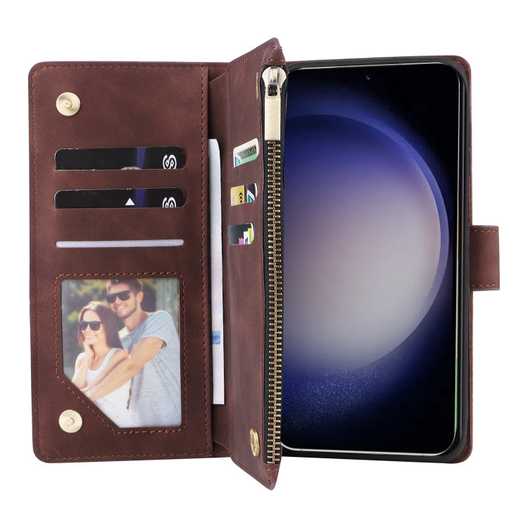 For Samsung Galaxy S25 5G Multifunctional Frosted Zipper Wallet Leather Phone Case(Coffee) - free shipping - PMC Jewellery - Order now!