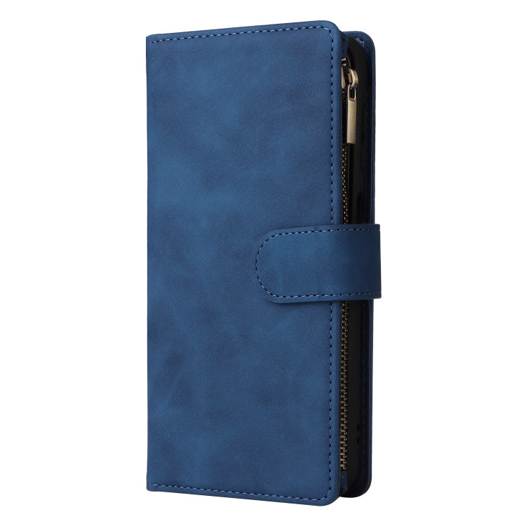 For Samsung Galaxy S25+ 5G Multifunctional Frosted Zipper Wallet Leather Phone Case(Blue) - Galaxy S25+ 5G Cases by PMC Jewellery | Online Shopping South Africa | PMC Jewellery | Buy Now Pay Later Mobicred