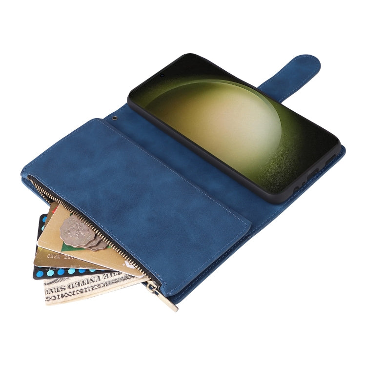 For Samsung Galaxy S25+ 5G Multifunctional Frosted Zipper Wallet Leather Phone Case(Blue) - Galaxy S25+ 5G Cases by PMC Jewellery | Online Shopping South Africa | PMC Jewellery | Buy Now Pay Later Mobicred