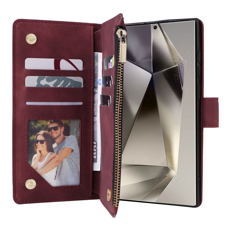 For Samsung Galaxy S25 Ultra 5G Multifunctional Frosted Zipper Wallet Leather Phone Case(Wine Red) - Galaxy S25 Ultra 5G Cases by PMC Jewellery | Online Shopping South Africa | PMC Jewellery | Buy Now Pay Later Mobicred