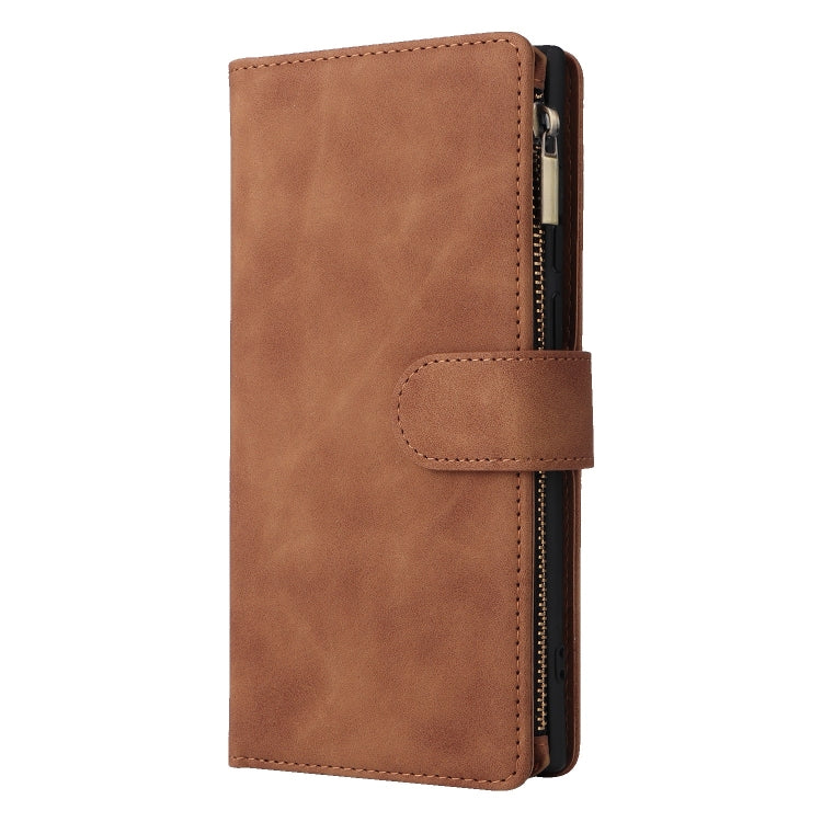 For Samsung Galaxy S25 Ultra 5G Multifunctional Frosted Zipper Wallet Leather Phone Case(Brown) - Galaxy S25 Ultra 5G Cases by PMC Jewellery | Online Shopping South Africa | PMC Jewellery | Buy Now Pay Later Mobicred