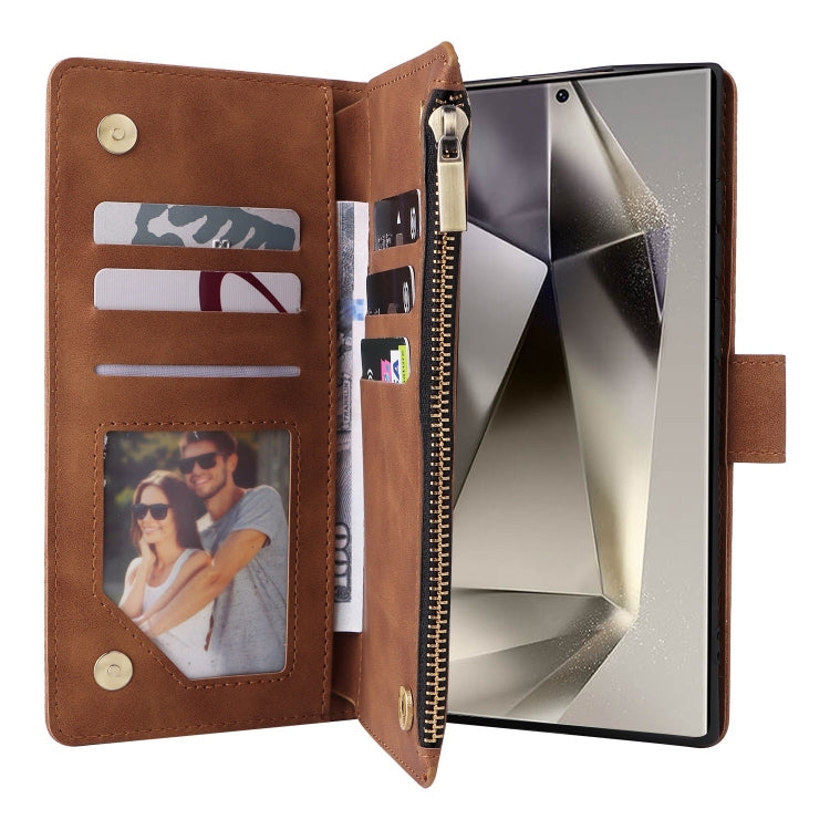 For Samsung Galaxy S25 Ultra 5G Multifunctional Frosted Zipper Wallet Leather Phone Case(Brown) - Galaxy S25 Ultra 5G Cases by PMC Jewellery | Online Shopping South Africa | PMC Jewellery | Buy Now Pay Later Mobicred